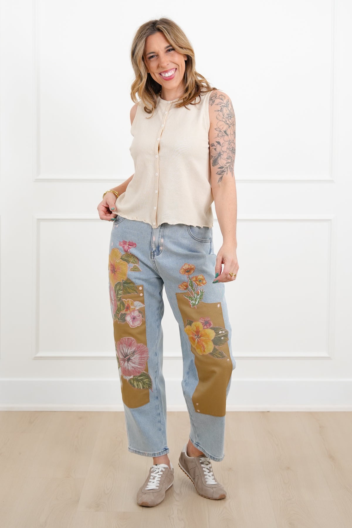 Knit Sleeveless Button Down Top - Freckled Poppy