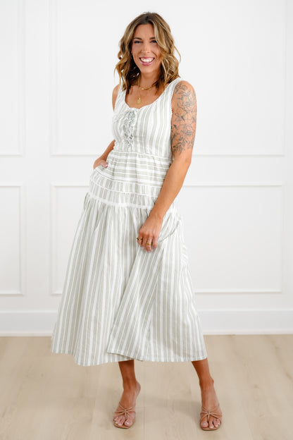 Sleeveless Striped Maxi Dress with Lace Trim - Freckled Poppy