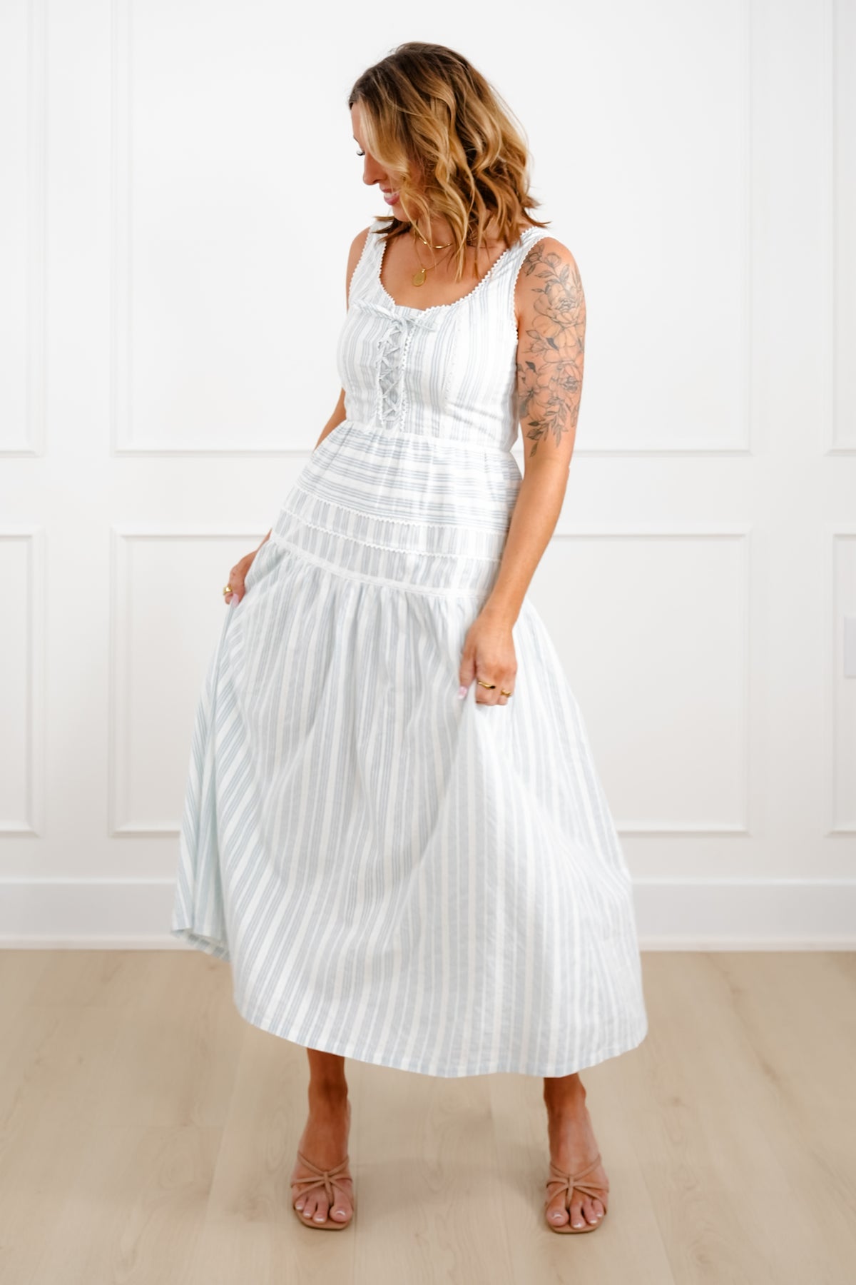 Sleeveless Striped Maxi Dress with Lace Trim - Freckled Poppy
