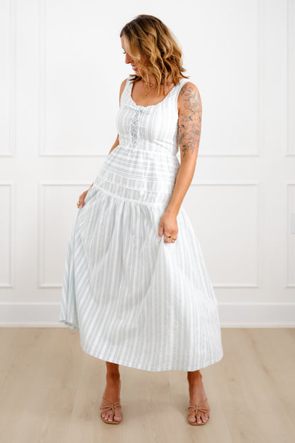 Sleeveless Striped Maxi Dress with Lace Trim - Freckled Poppy