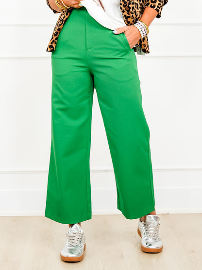 Solid Elastic Waist Wide Leg Pants - Freckled Poppy