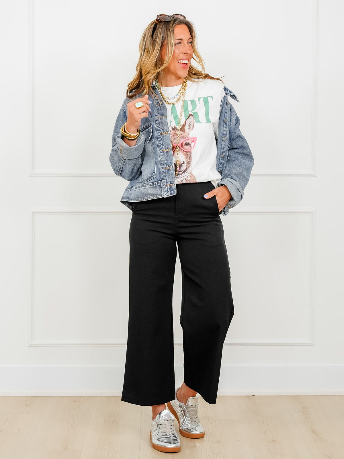 Solid Elastic Waist Wide Leg Pants - Freckled Poppy