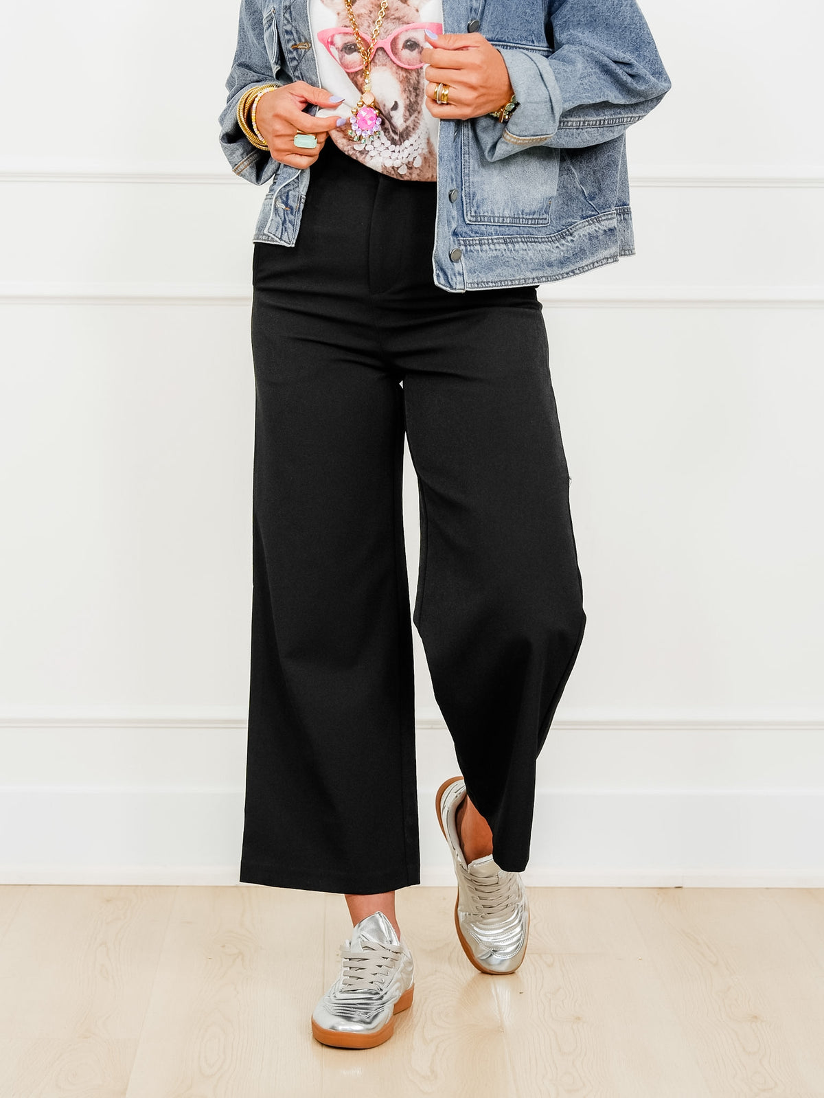 Solid Elastic Waist Wide Leg Pants - Freckled Poppy