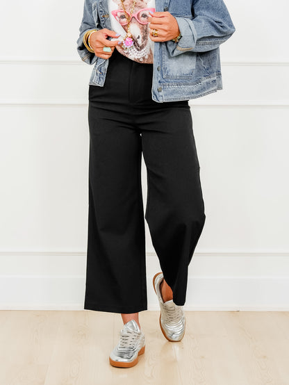 Solid Elastic Waist Wide Leg Pants - Freckled Poppy