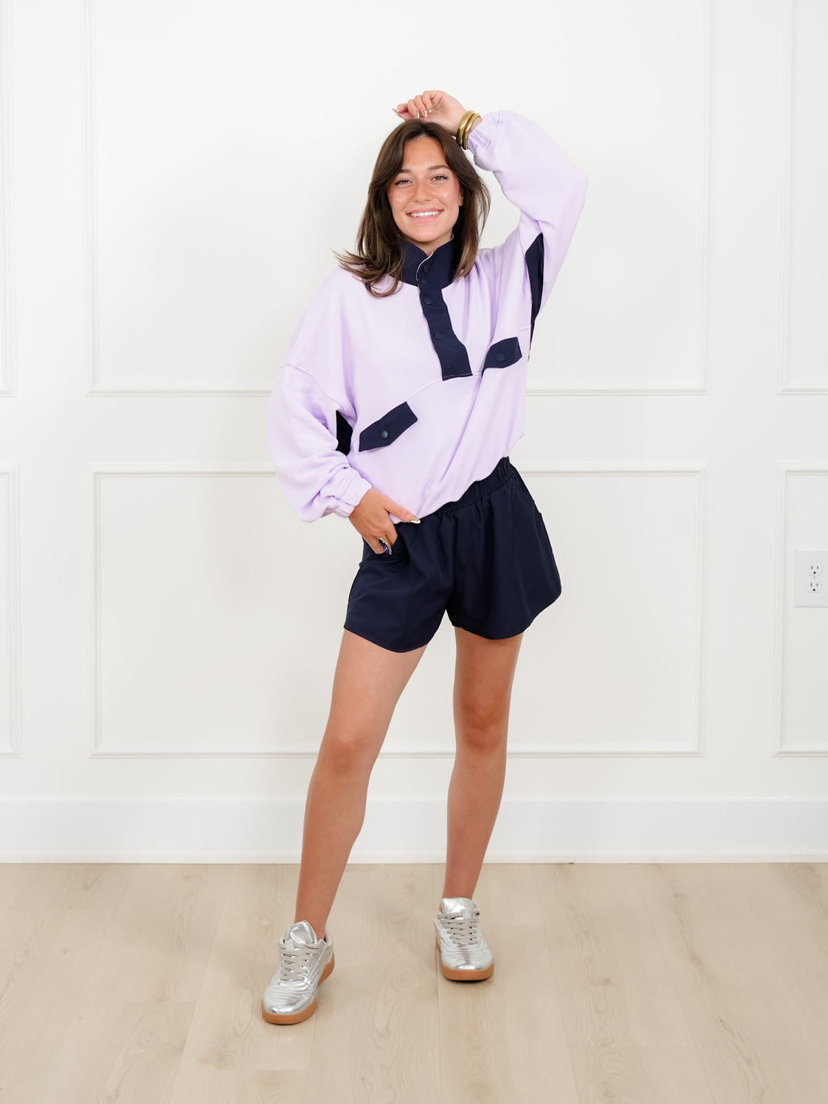 Long Sleeve 3/4 Button Down Top and Shorts Set - Freckled Poppy