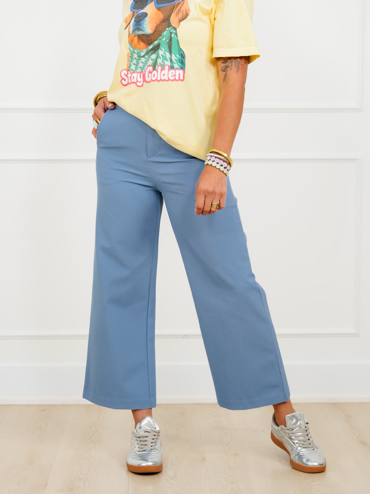 Solid Elastic Waist Wide Leg Pants - Freckled Poppy