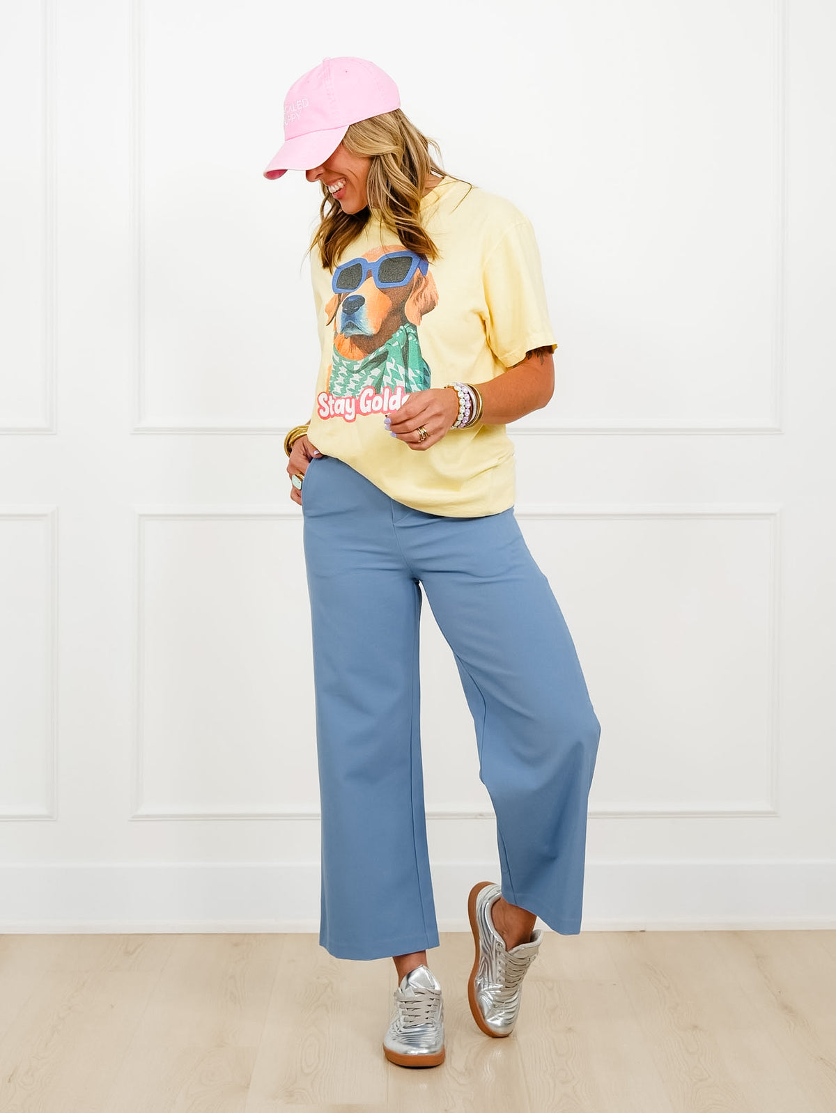 Solid Elastic Waist Wide Leg Pants - Freckled Poppy