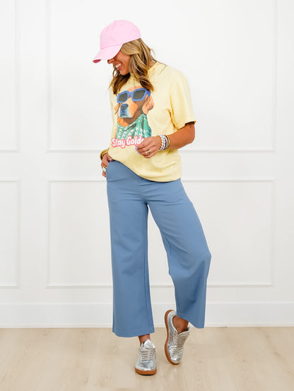 Solid Elastic Waist Wide Leg Pants - Freckled Poppy
