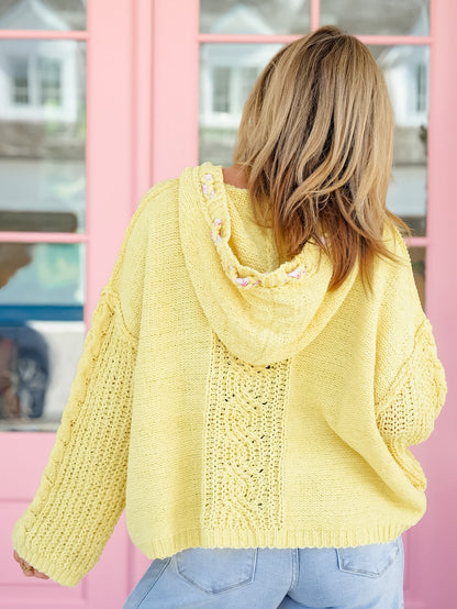 POL Long Sleeve V-Neck Hooded Sweater - Freckled Poppy