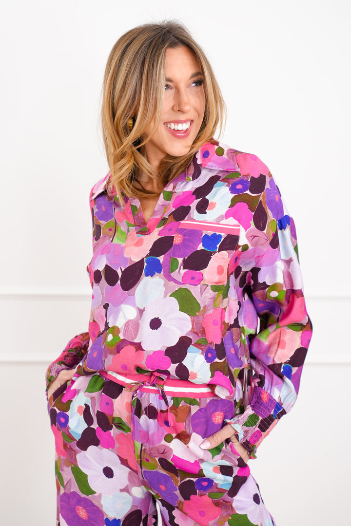 Plus/Reg Floral Print Long Sleeve Top - Freckled Poppy