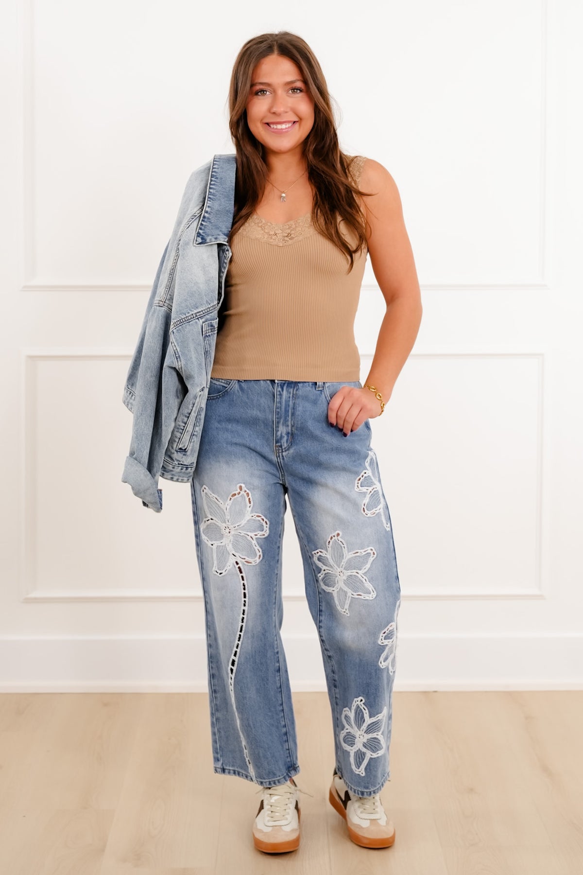 Ribbed Knit Tank Top with Lace - Freckled Poppy