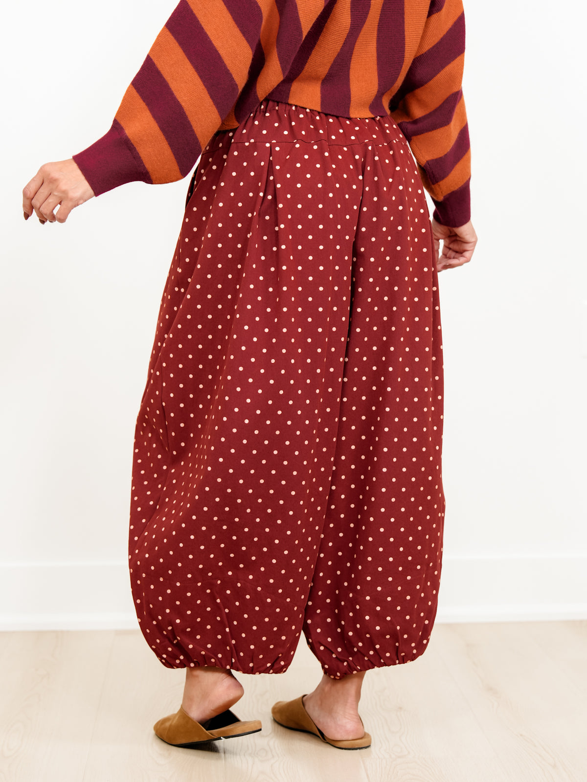 Plus/Reg Polka Dot High Waist Balloon Leg Pants - Freckled Poppy