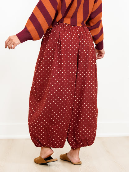 Plus/Reg Polka Dot High Waist Balloon Leg Pants - Freckled Poppy