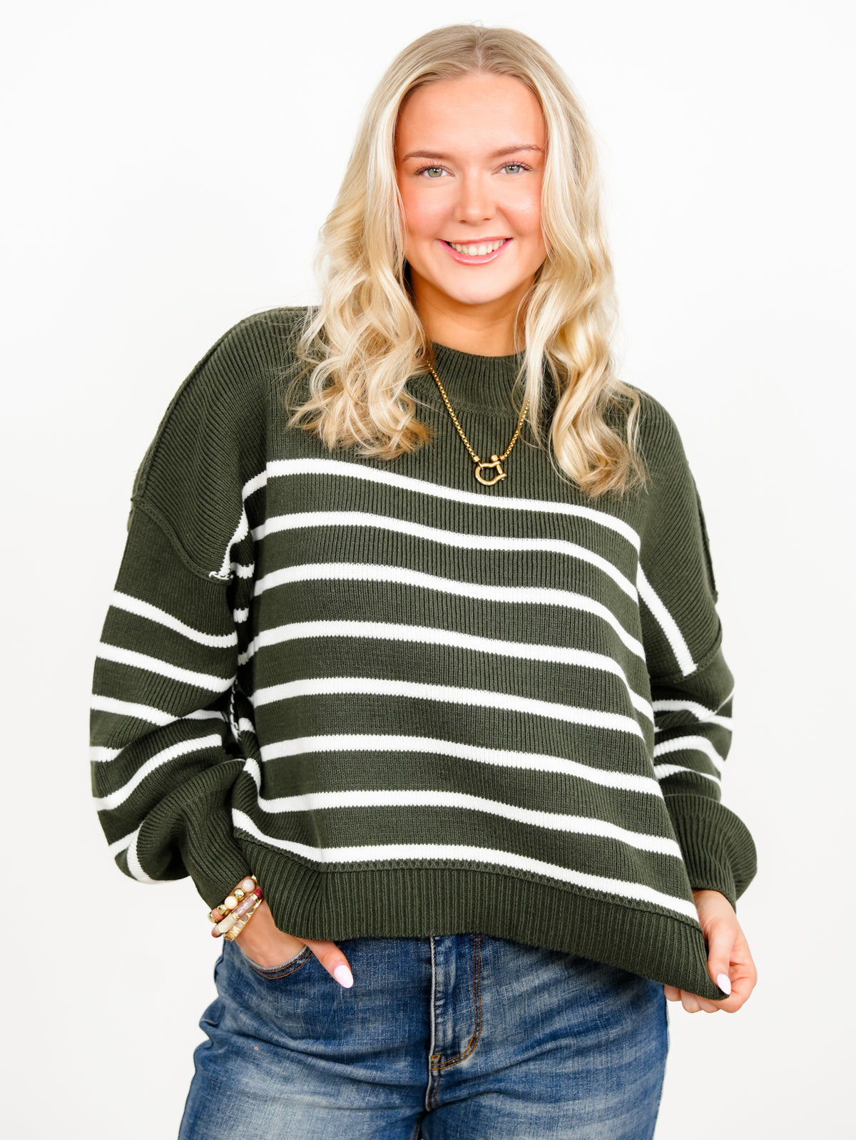 Door Buster! Zenana Exposed Seam Striped Oversized Sweater - Freckled Poppy