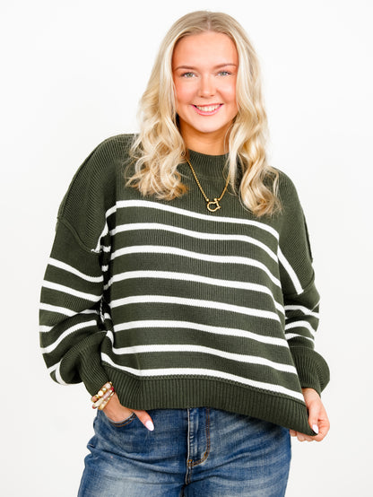 Door Buster! Zenana Exposed Seam Striped Oversized Sweater - Freckled Poppy