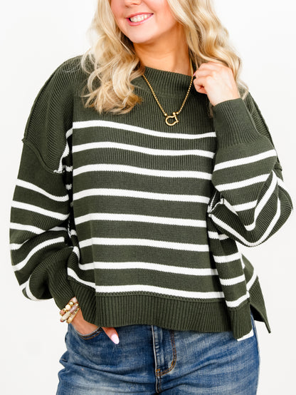 Door Buster! Zenana Exposed Seam Striped Oversized Sweater - Freckled Poppy