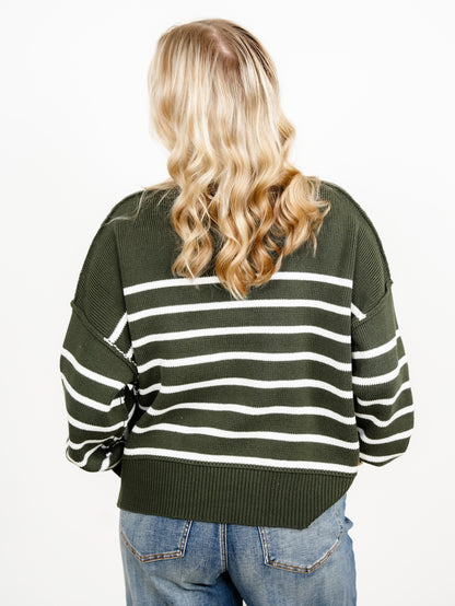 Door Buster! Zenana Exposed Seam Striped Oversized Sweater - Freckled Poppy