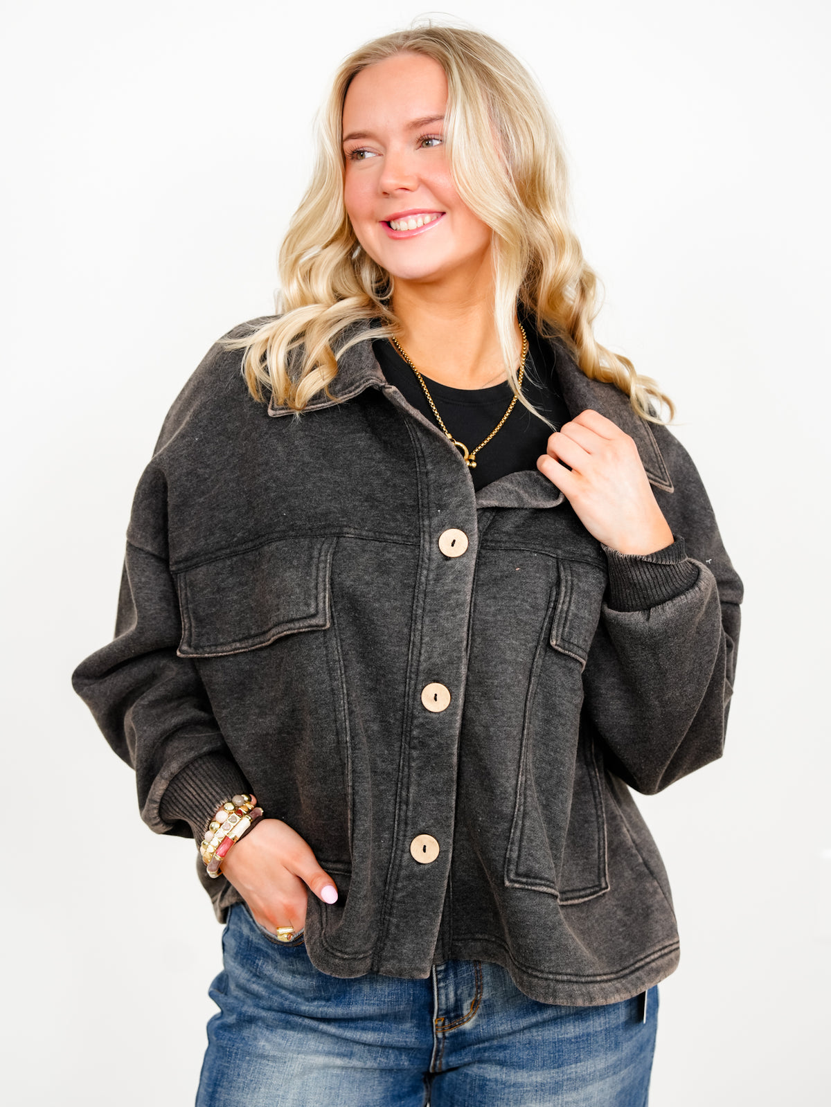 Door Buster! Zenana Acid Washed Fleece Cropped Shacket
