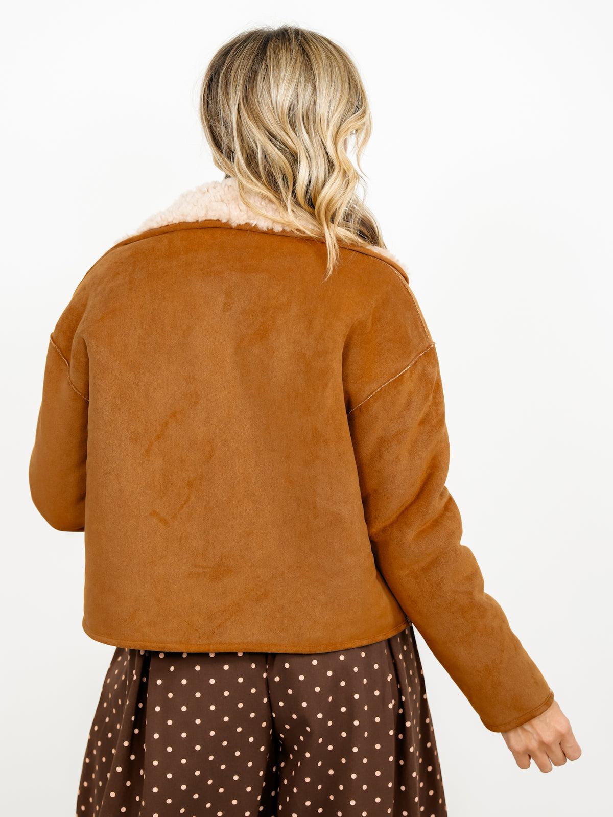 Vegan Suede/Sherpa Reversible Long Sleeve Button Down Jacket - Freckled Poppy