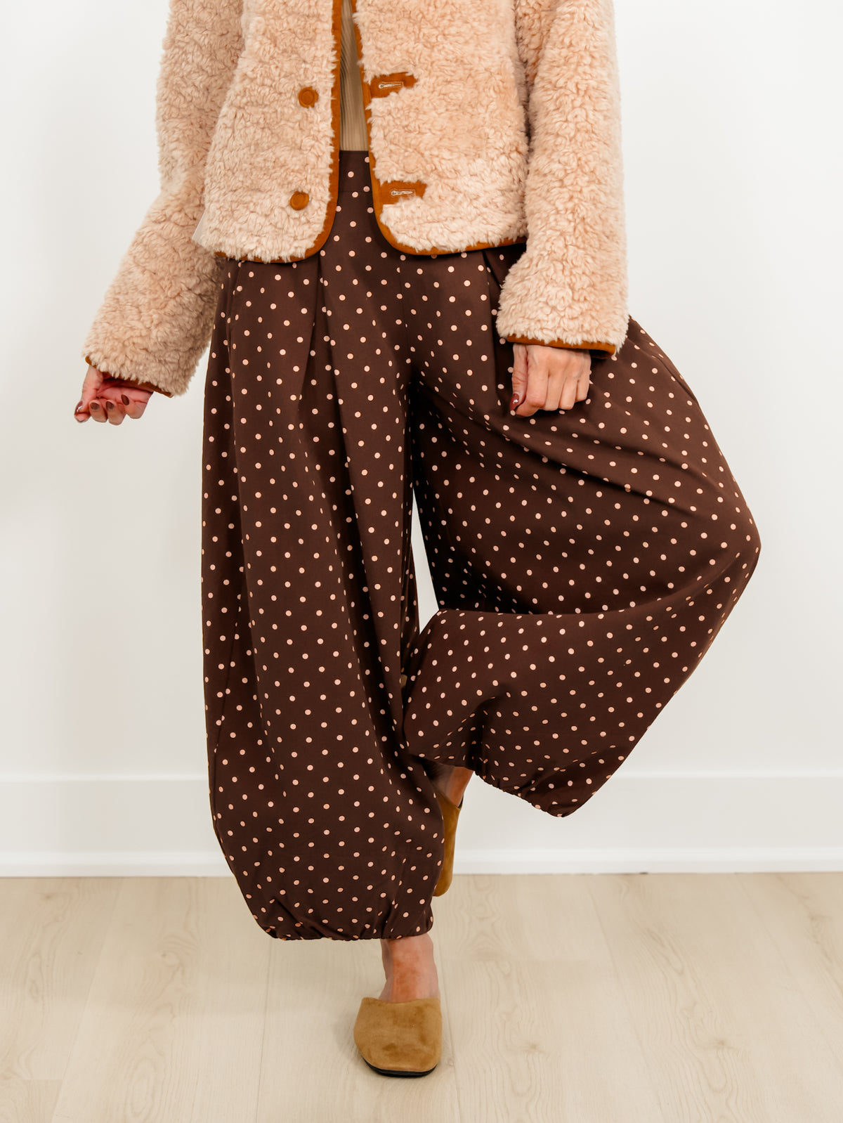 Plus/Reg Polka Dot High Waist Balloon Leg Pants - Freckled Poppy