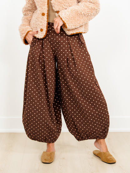 Plus/Reg Polka Dot High Waist Balloon Leg Pants - Freckled Poppy
