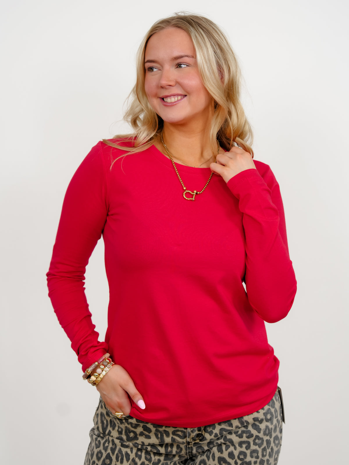 Door Buster! Plus/Reg Zenana Cotton Crew Neck Long Sleeve Tee Shirt - Freckled Poppy