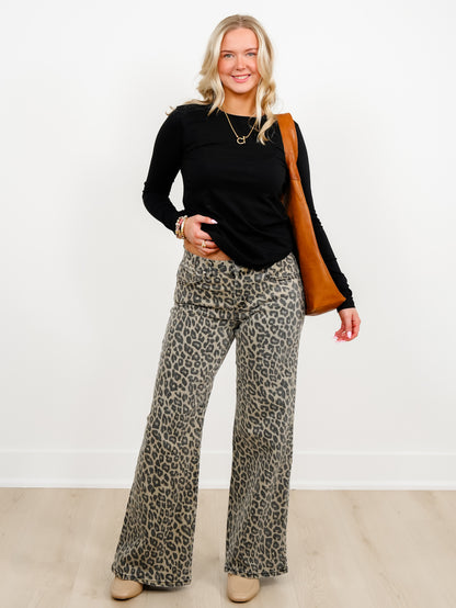 Door Buster! Plus/Reg Zenana Cotton Crew Neck Long Sleeve Tee Shirt - Freckled Poppy