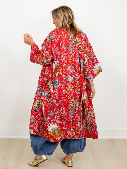 POL Quilted Paisley Short Sleeve Kimono Robe