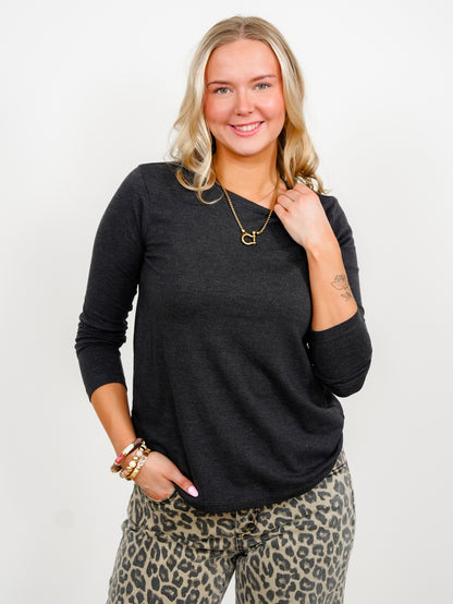 Door Buster! Plus/Reg Zenana Cotton Crew Neck Long Sleeve Tee Shirt - Freckled Poppy