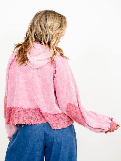 POL Thermal Long Sleeve Hooded Top with Lace Trim