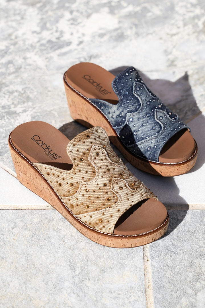 Corky's Neon Moon Rhinestone Embellished Slide Wedge Sandal - Freckled Poppy