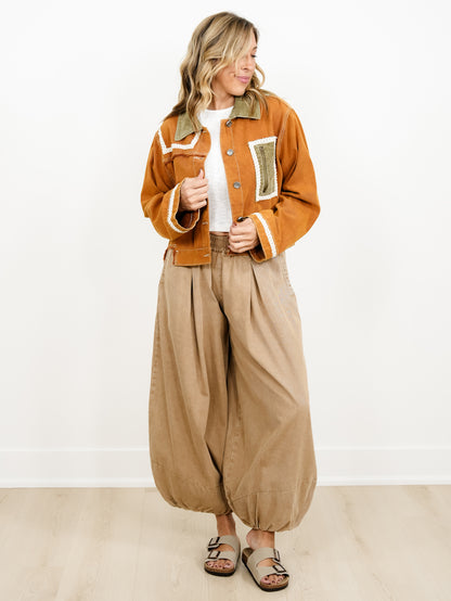 POL Long Sleeve Button Down Jacket with Corduroy Contrast