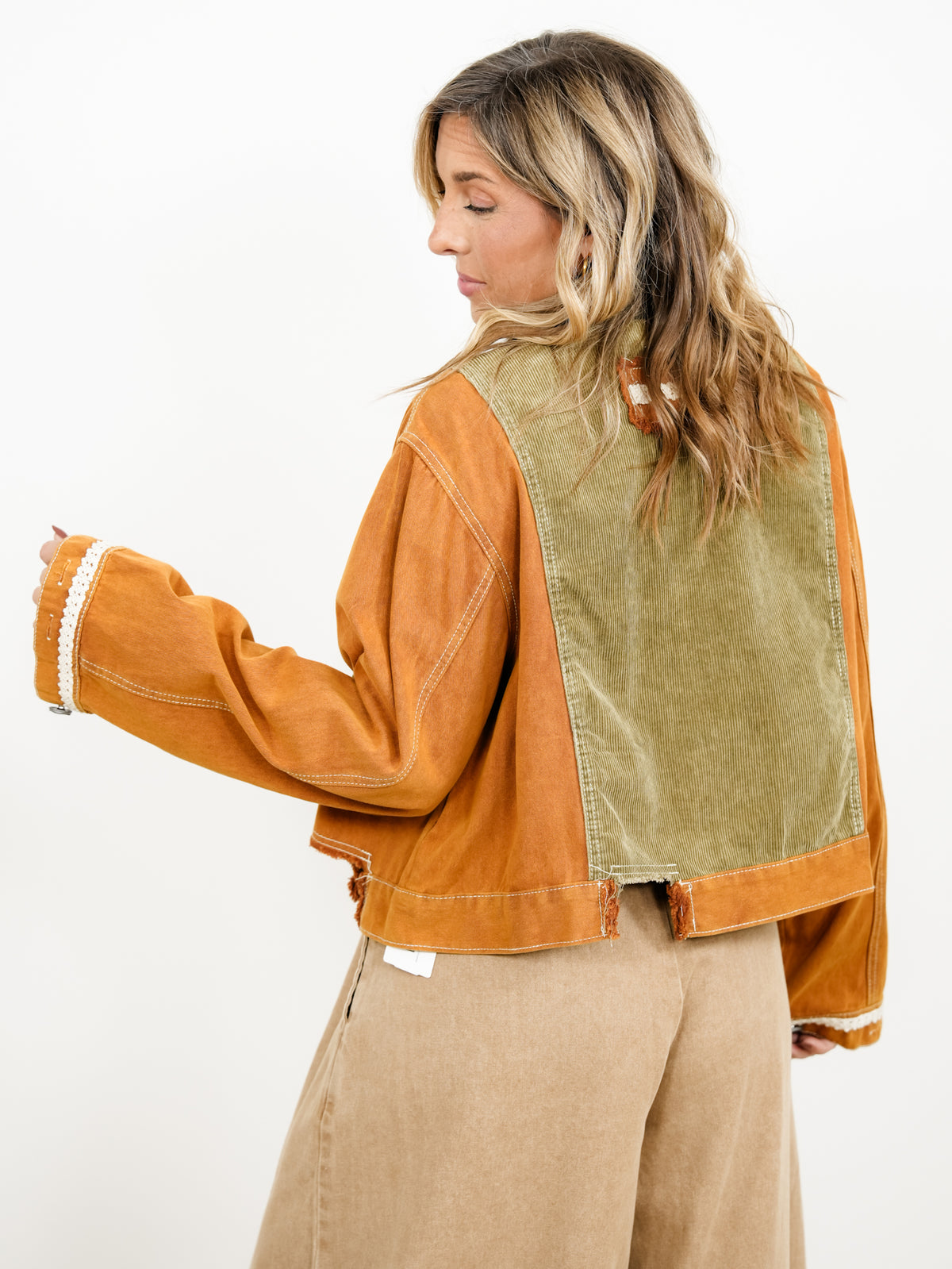 POL Long Sleeve Button Down Jacket with Corduroy Contrast