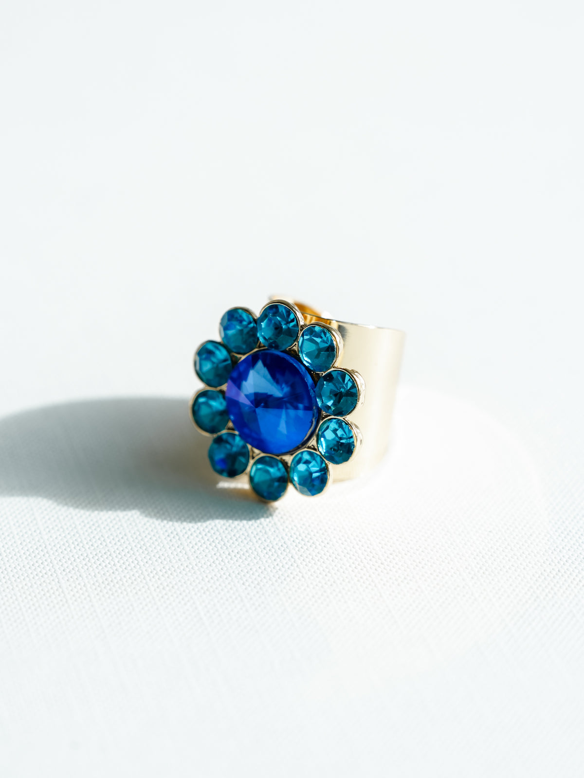 Sienna Peony Crystal Ring In Aqua Blue