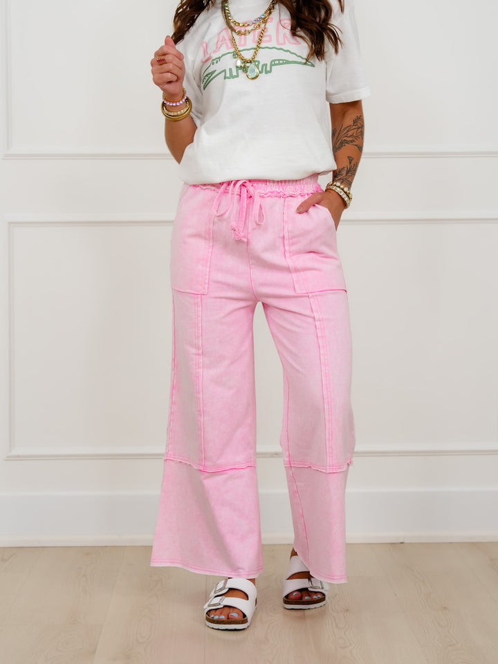 Mineral Washed Elastic Waist Pants - Freckled Poppy