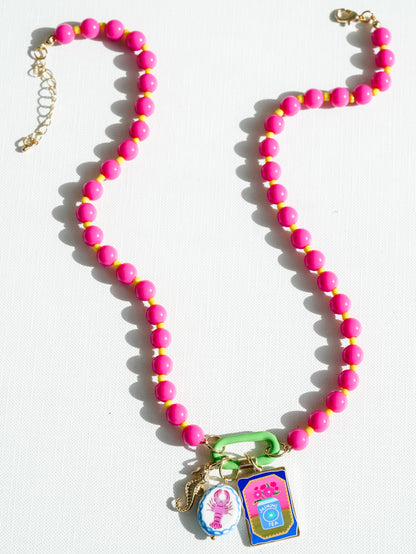 Colorful Beaded Coastal Charm Necklace - Freckled Poppy