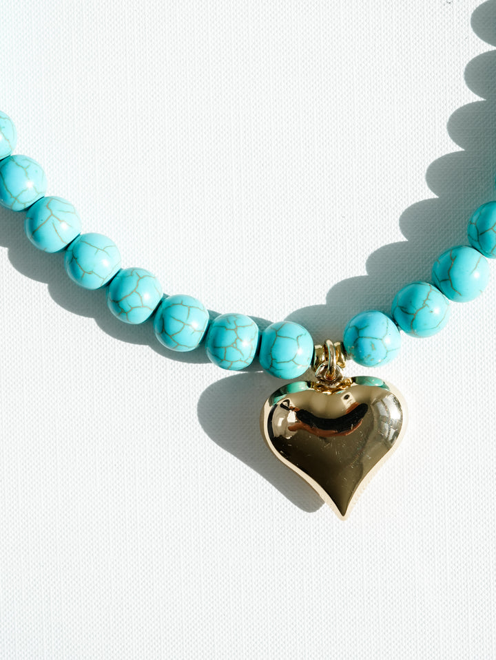 Turquoise Bead Heart Pendant Necklace - Freckled Poppy