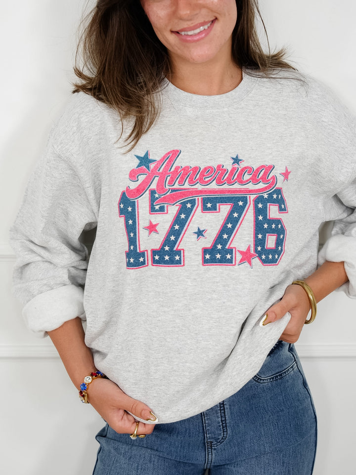 Plus/Reg Long Sleeve Retro 1776 Graphic Sweatshirt - Freckled Poppy