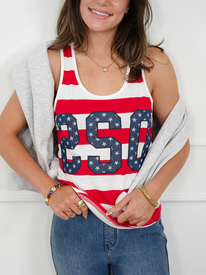 Patriotic Stripe "250" Anniversary Tank Top - Freckled Poppy