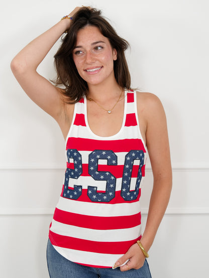 Patriotic Stripe "250" Anniversary Tank Top - Freckled Poppy