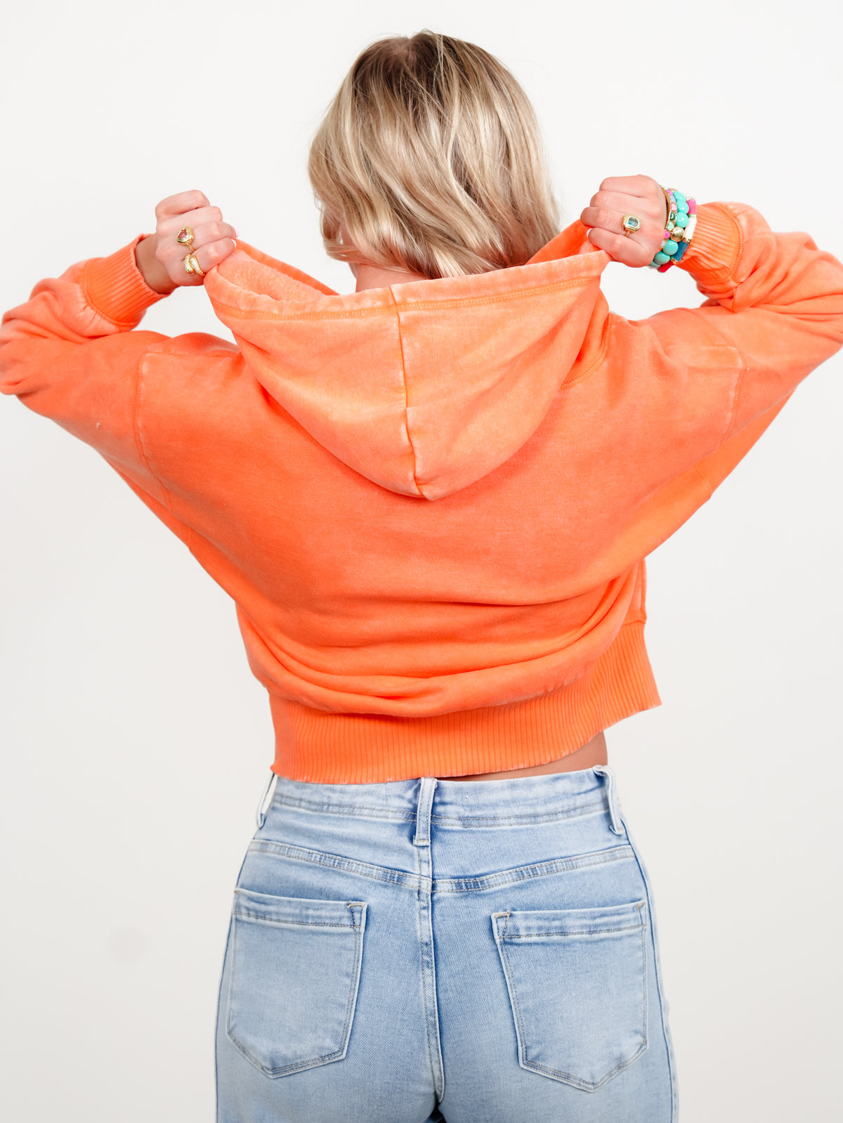 Door Buster! Zenana Acid Wash Fleece Cropped Zip Up Hoodie - Freckled Poppy