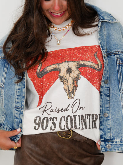 Plus/Reg Short Sleeve Longhorn Raised On 90's Country Graphic Tee - Freckled Poppy