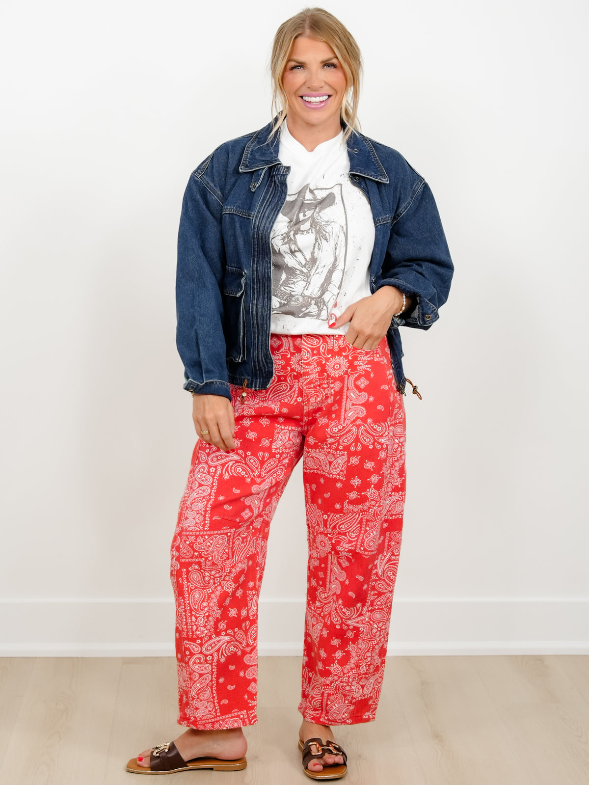 Restock! Plus/Reg Red Bandana Print Barrel Pants