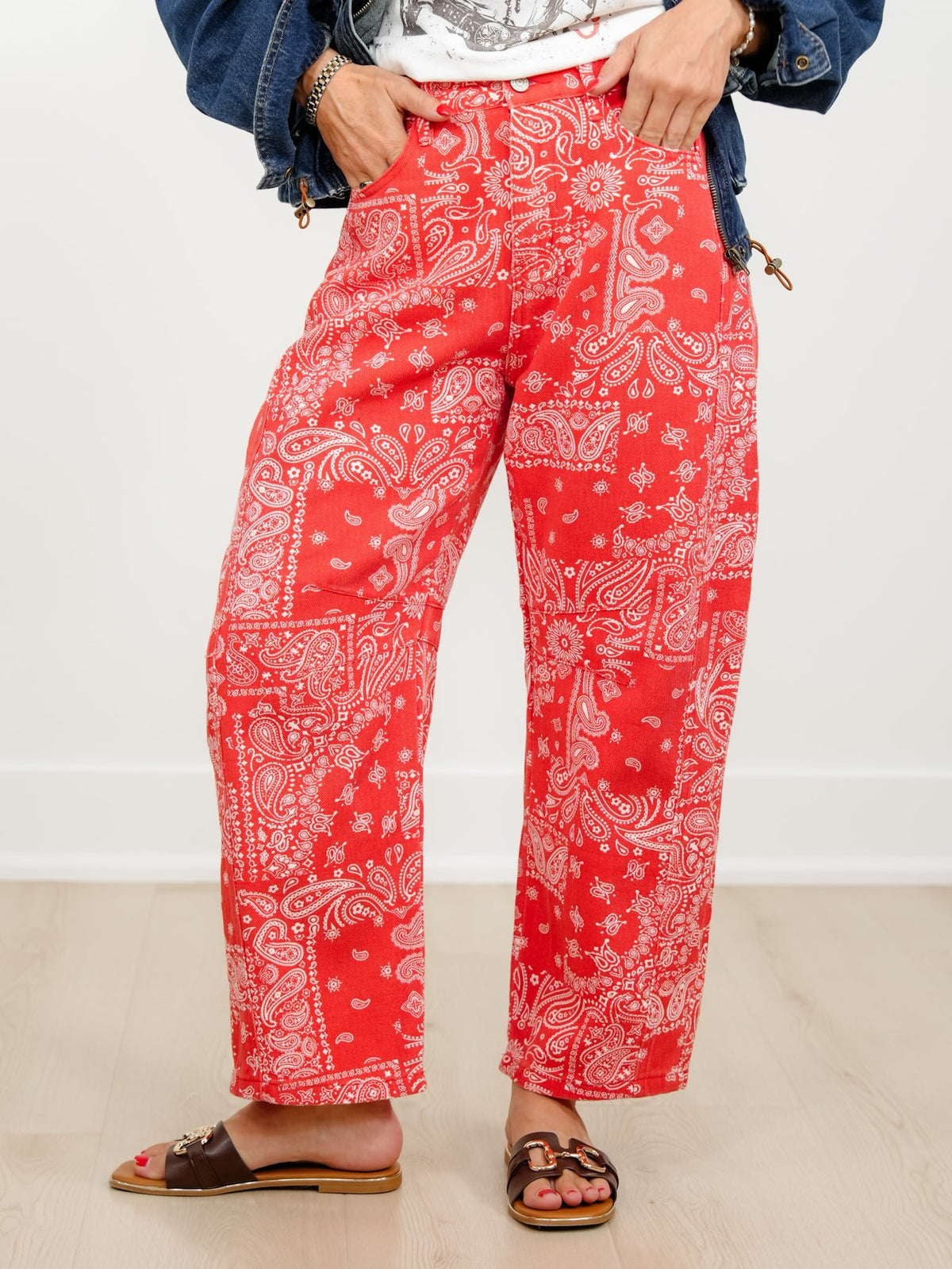 Plus/Reg Bandana Print Barrel Pants - Freckled Poppy
