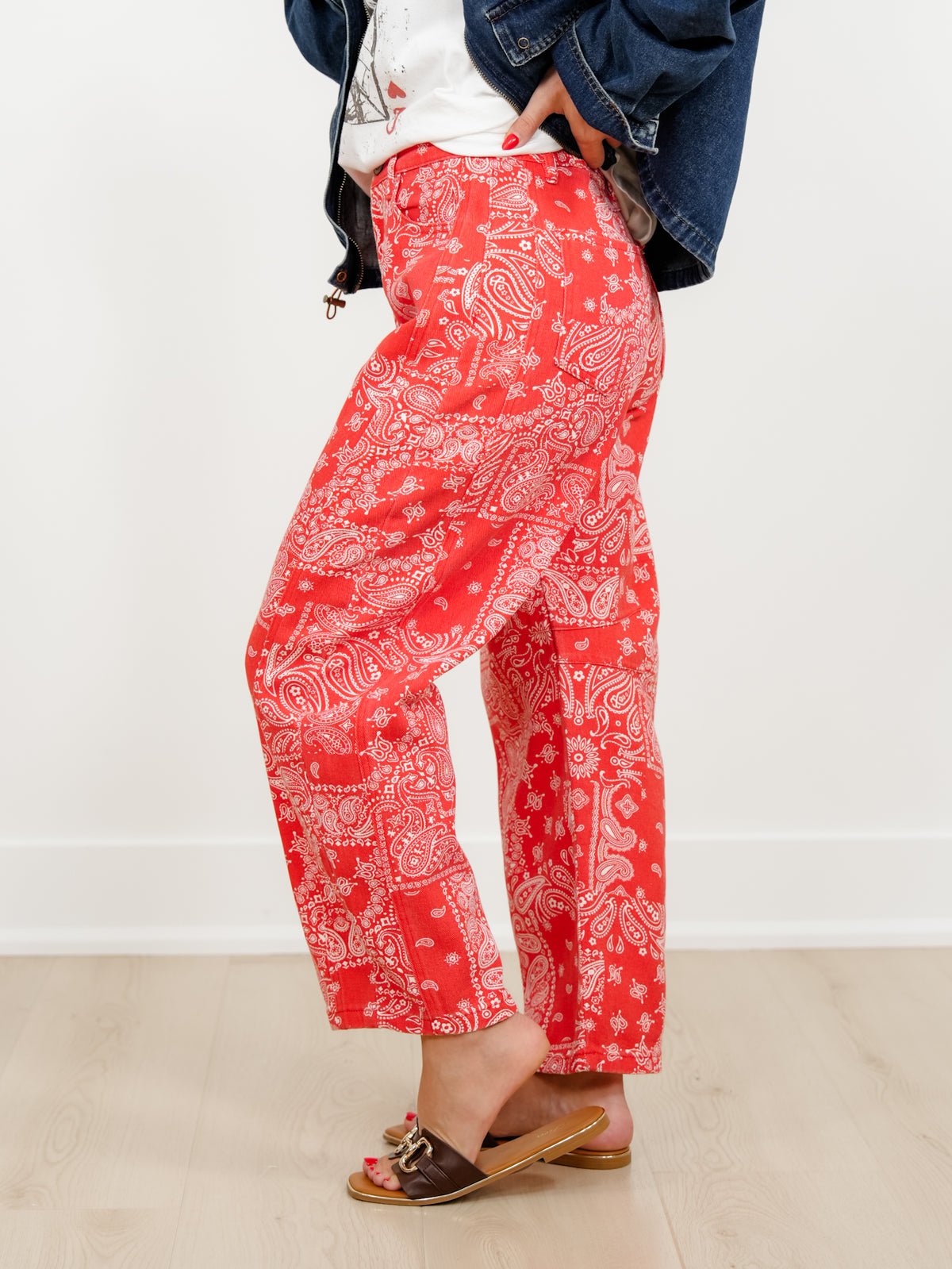 Restock! Plus/Reg Red Bandana Print Barrel Pants