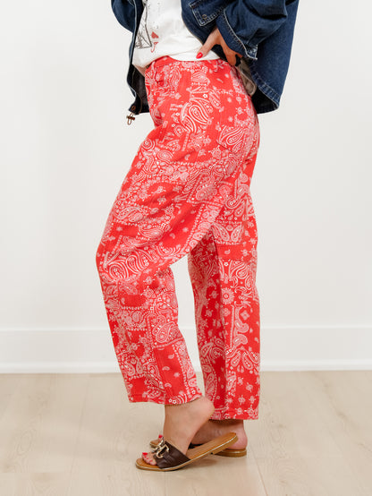 Restock! Plus/Reg Red Bandana Print Barrel Pants