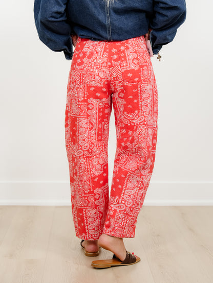 Restock! Plus/Reg Red Bandana Print Barrel Pants