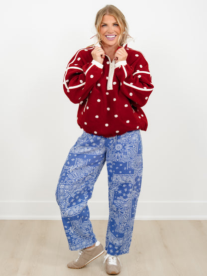 Plus/Reg Polka Dot Half Zip Up Fleece Pullover