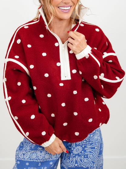 Plus/Reg Polka Dot Half Zip Up Fleece Pullover