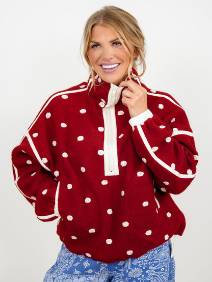 Plus/Reg Polka Dot Half Zip Up Fleece Pullover